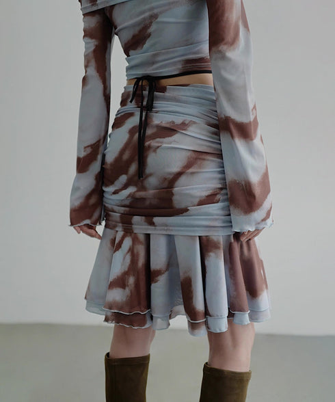 Smoke Dye Ruched Flounce Skirt