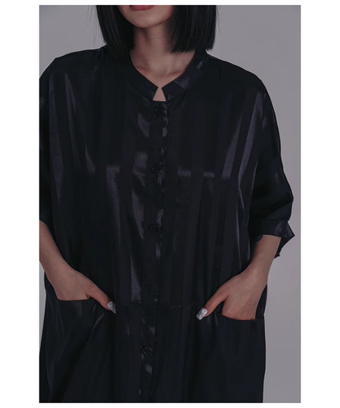 Stand Collar Silky Drape Dress