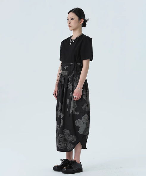 Drawstring Leaf Print Skirt