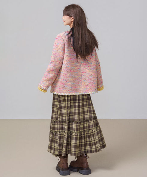 Check Draped Layer Skirt