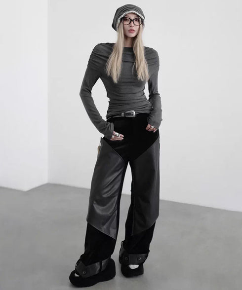 Coated Panel Wide Leg Pants