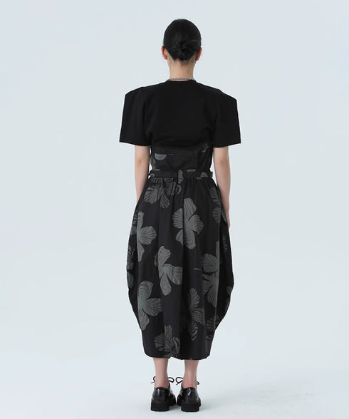 Drawstring Leaf Print Skirt