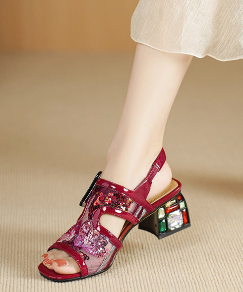 Gem Buckle Mesh Sequin Sandals