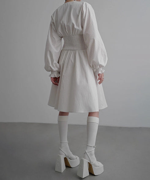 Pinstripe Puff Sleeve Dress