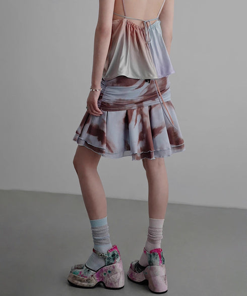 Smoke Dye Ruched Flounce Skirt