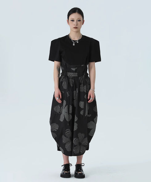 Drawstring Leaf Print Skirt