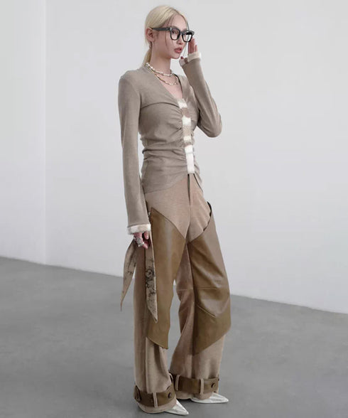 Fur Trim Gather Line Top