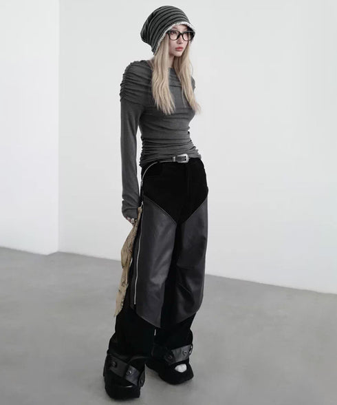 Coated Panel Wide Leg Pants