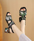 Gem Buckle Mesh Sequin Sandals