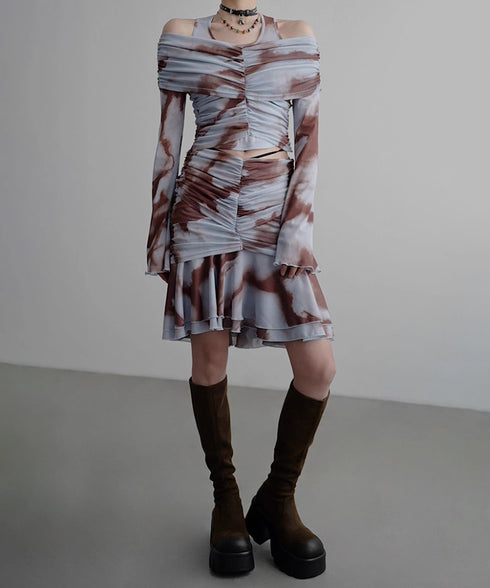 Ruched Off Shoulder Mesh Top