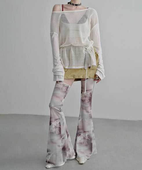 Mesh Suspender Flared Pants