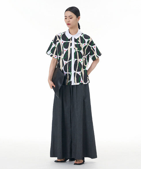 Contrasting Print Blouse