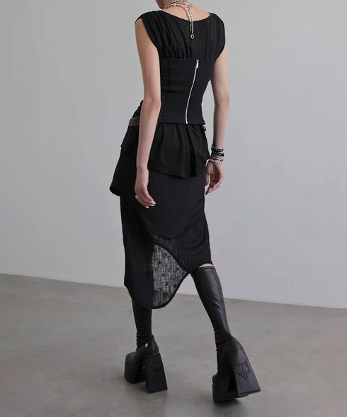 Wave Line Patchwork Skirt