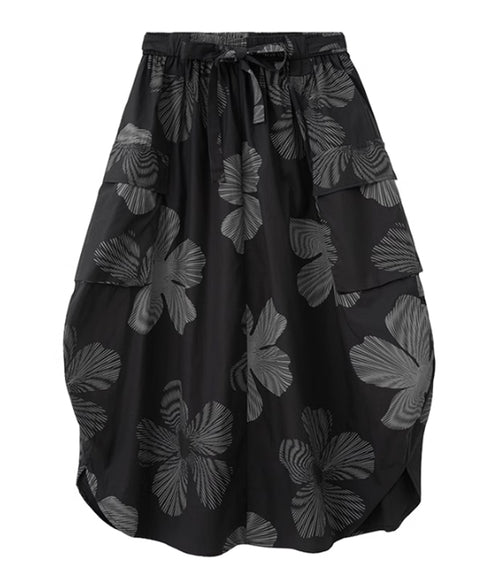 Drawstring Leaf Print Skirt