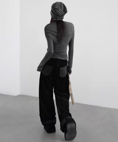 Coated Panel Wide Leg Pants