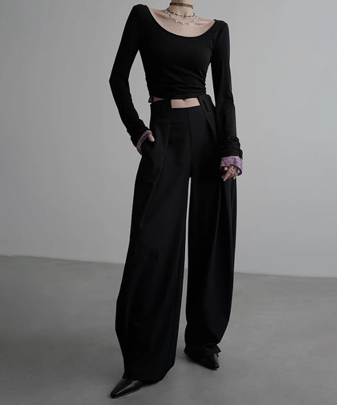 Side High Waist Tuck Pants