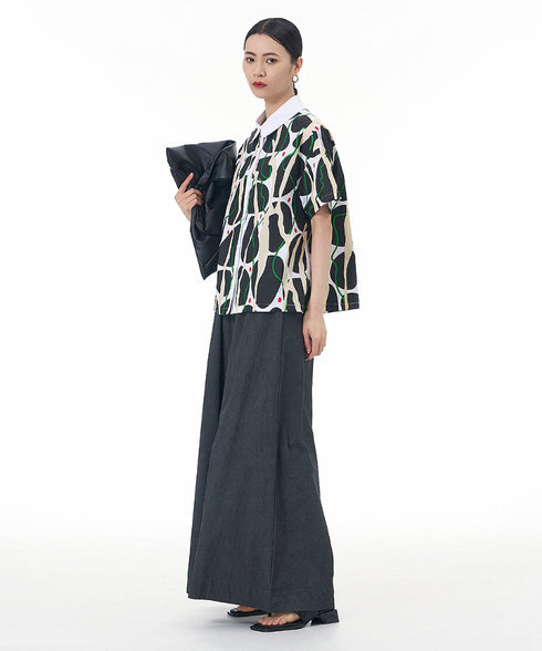 Contrasting Print Blouse