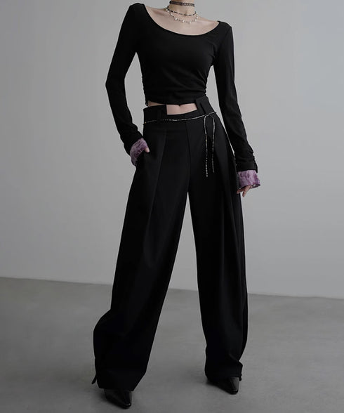 Side High Waist Tuck Pants