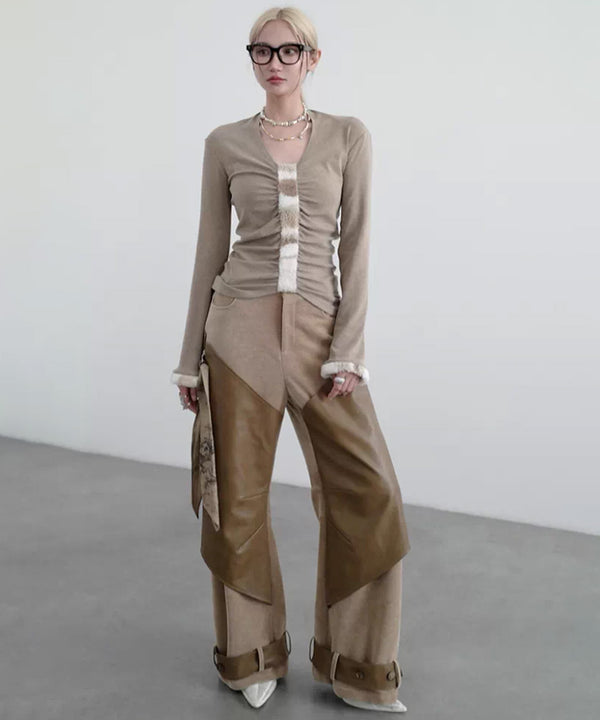 Coated Panel Wide Leg Pants