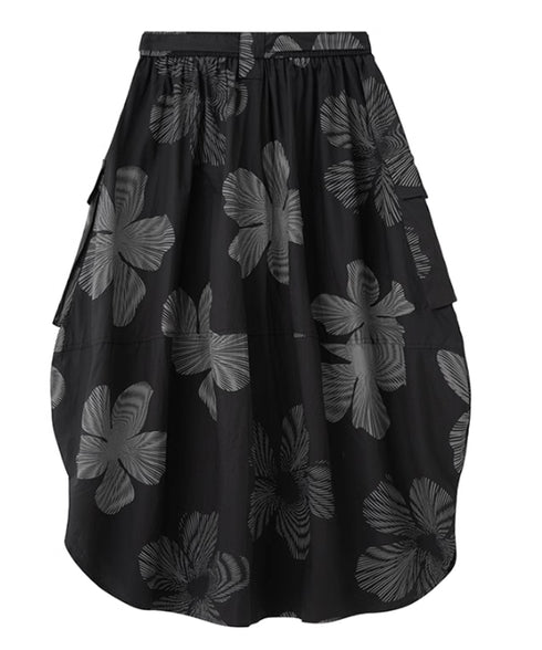 Drawstring Leaf Print Skirt
