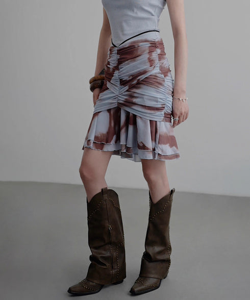 Smoke Dye Ruched Flounce Skirt