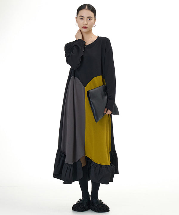 Panel Mix Hem Ruffle Dress