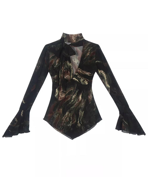 Low-neck Bow See-through Top