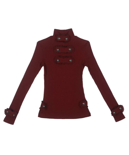 Fringe Button Rib Knit Top