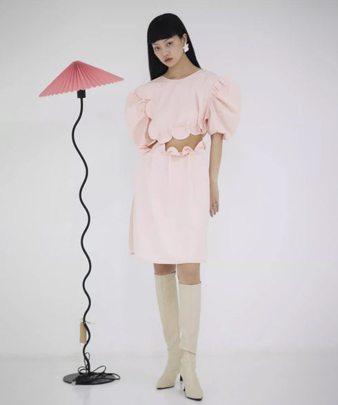 Scallop Puff Sleeve Dress