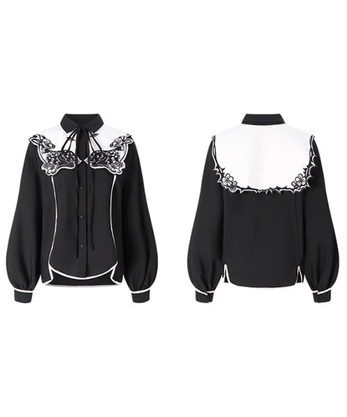 Deer Embroidery Collar Blouse