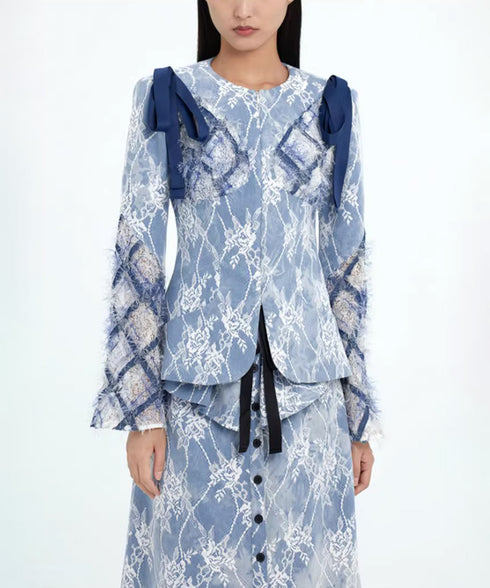 Lace Overlay Ribbon Jacket
