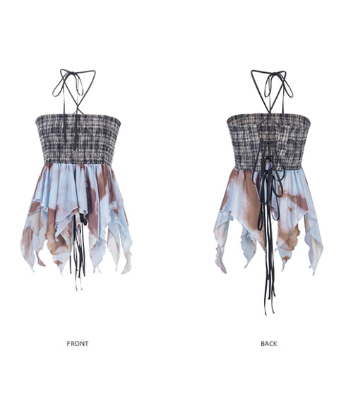 Smocked Draped Hem Halter Top