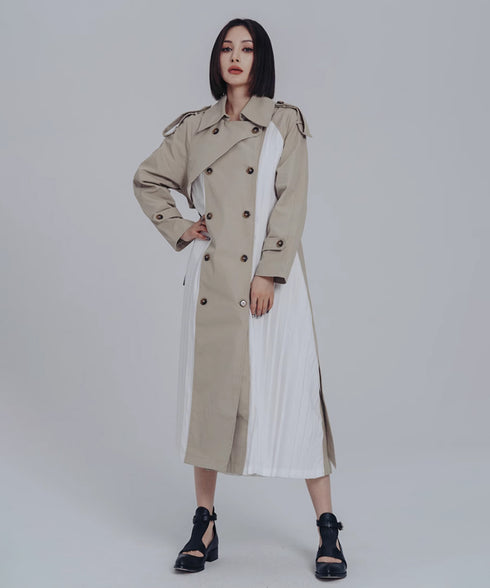 Splicing Pleated Trench Coat