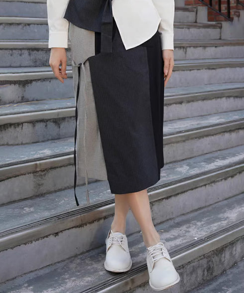 Layered Panel Check Wrap Skirt