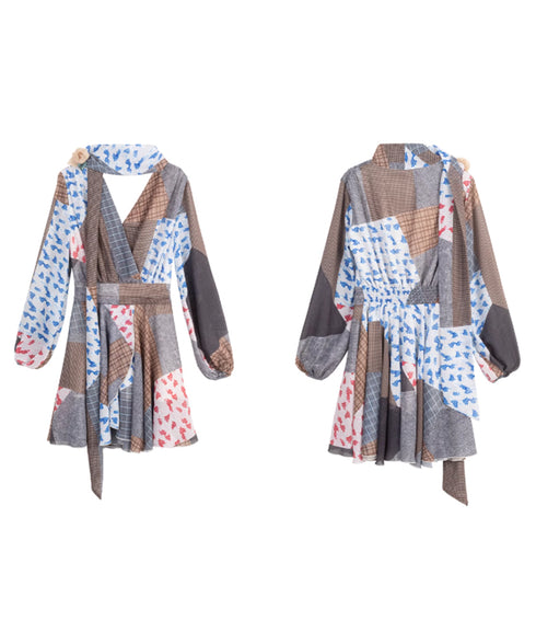 Retro Block Irregular Dress