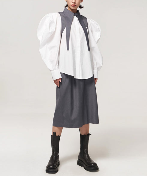 Layered Collar Puff Sleeve Blouse