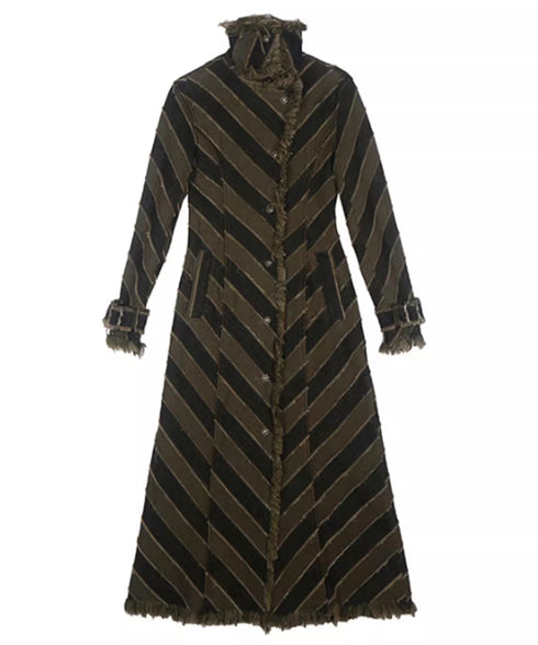 Diagonal Striped Denim Long Coat
