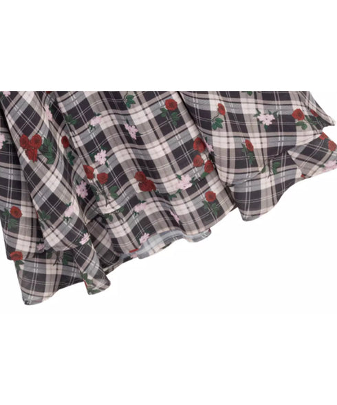 V-neck Flower Check Dress