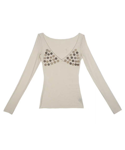 Button Accent Wrap Neck Top