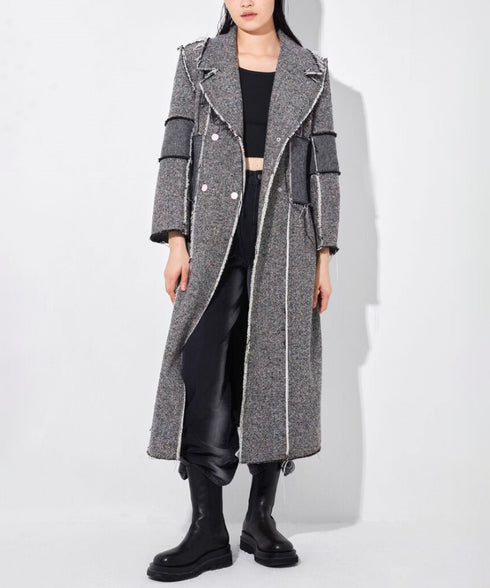 Raw Edge Paneled Long Coat