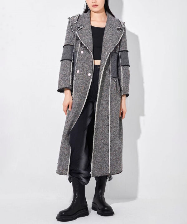 Raw Edge Paneled Long Coat