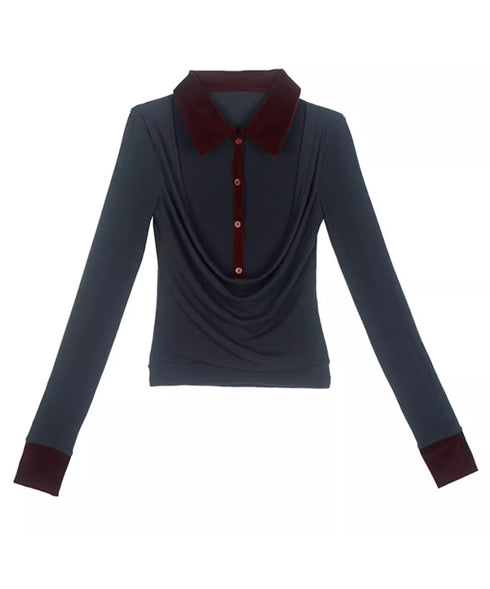 Faux Layered Open Collar Top