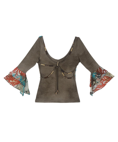 Bohemian Patchwork TieFront Top