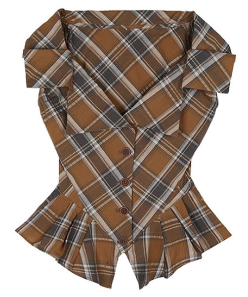 Plaid Edge Frill Blouse