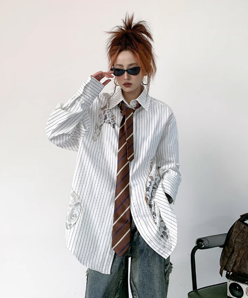 Lace Switch Stripe Blouse