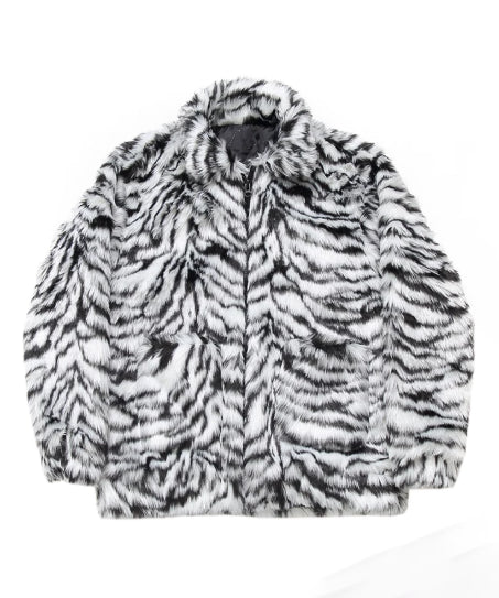 Snow Tiger Pattern Fur Coat