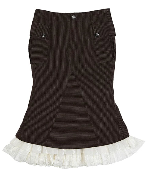 Pinstripe Lace Hem Skirt