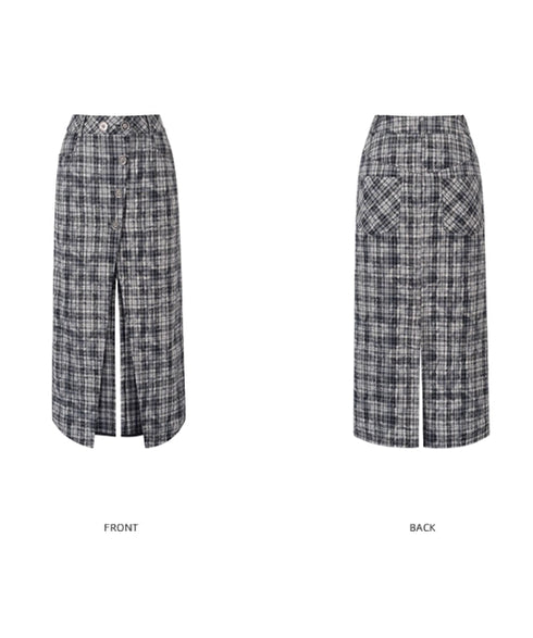 Vintage Check Slit Skirt