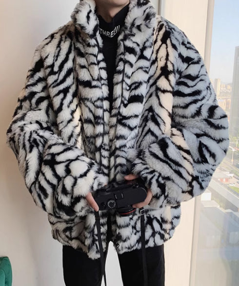 Snow Tiger Pattern Fur Coat