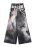 Iridescent Print Denim Wide Pants